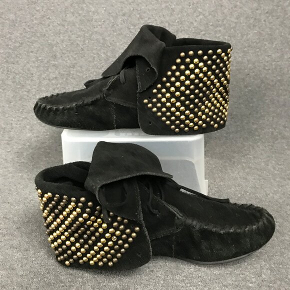 Steve Madden T-Stud Studded Black Suede Moccasin Ankle Booties Womens Size 7 - Picture 2 of 6